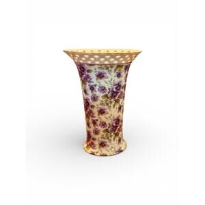 Baum Brothers Formalities Porcelain Vase with Purple Pansy Pattern. 8" in tall